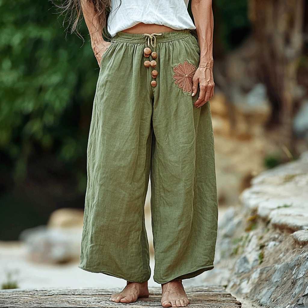 Women's Linen Breathable Wide-leg Casual Cropped Trouser Pants
