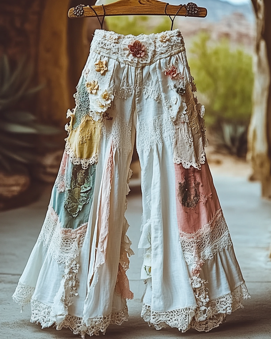 Summer Vacation Ruffle Lace Patchwork Pants 068e