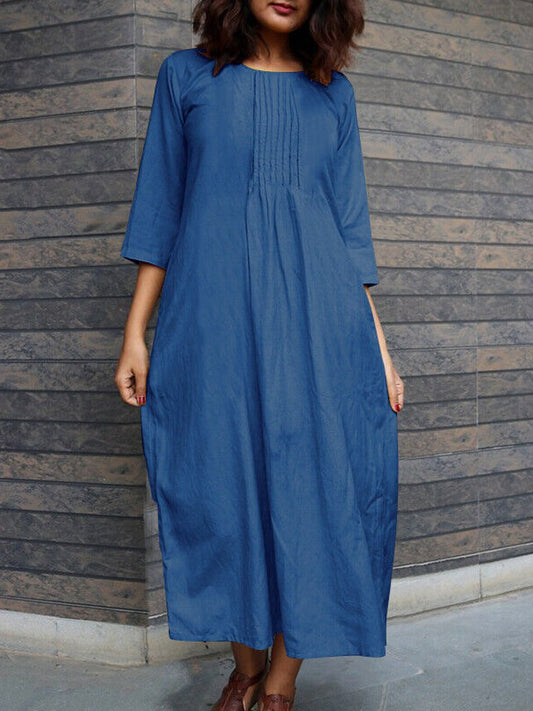Women's Round Neck Casual Pocket Dress