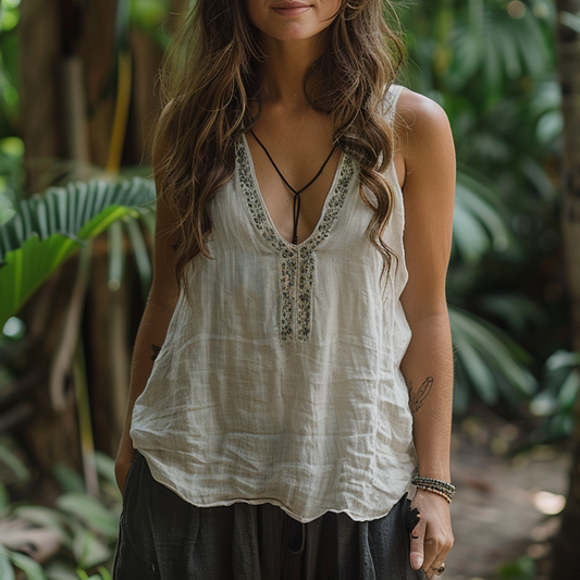 Women's Bohemia Style Casual Linen Sleeveless Vest Top Shirt