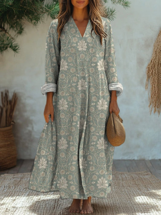 Vintage Vine And Leaf Pattern Printed Women's Dress