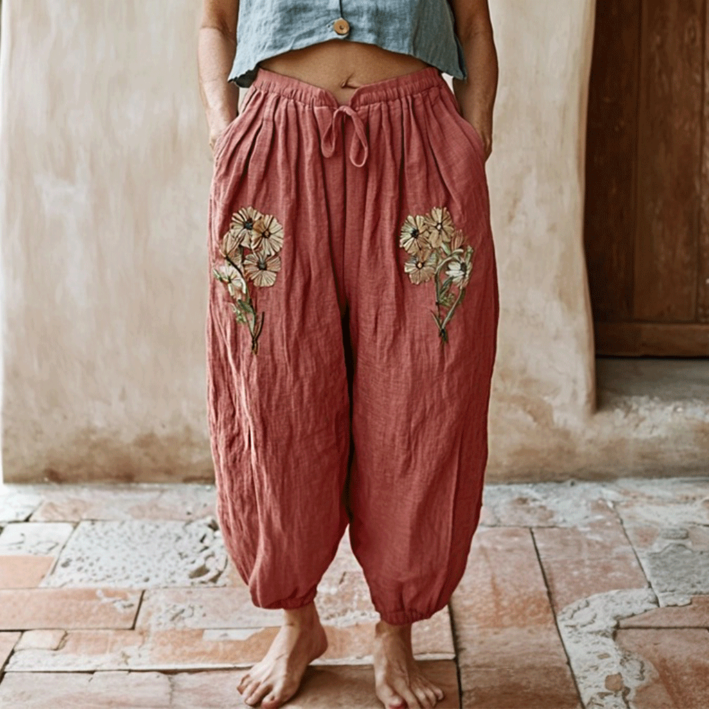 Women's Linen Bohemian Style Cropped Harem Trouser Pants