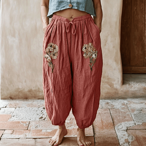 Women's Linen Bohemian Style Cropped Harem Trouser Pants