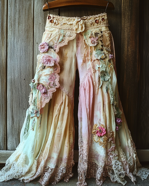 Summer Vacation Ruffle Lace Patchwork Pants b42d