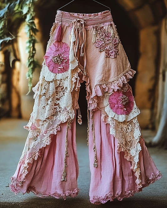 Summer Vacation Ruffle Lace Patchwork Pants  5d5e