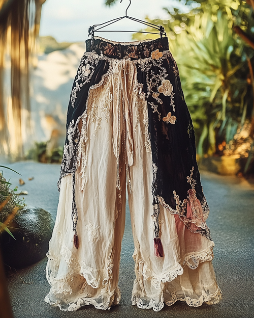 Summer Vacation Ruffle Lace Patchwork Pants  5dd5