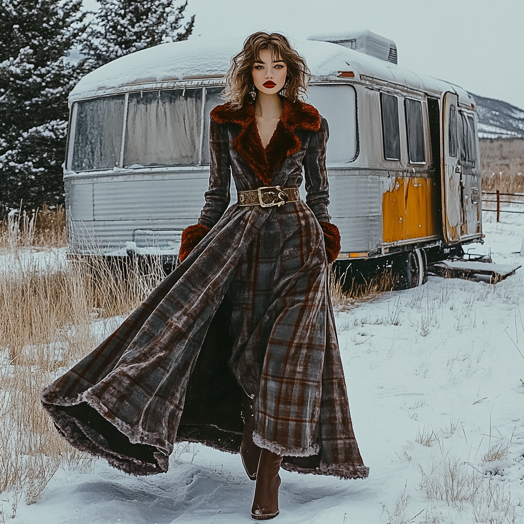 Western Classic Autumn And Winter Velvet Warm Plush Retro Long Sleeve Temperament Dress