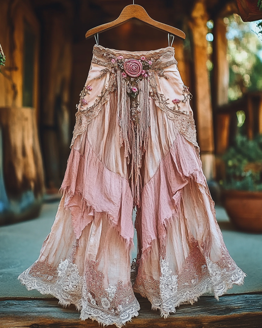 Summer Vacation Ruffle  Lace Patchwork Pant ccdb
