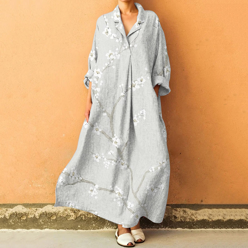 Vintage Floral Art Lapel Long Sleeve Dress