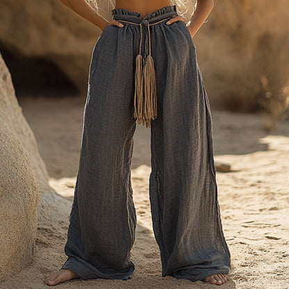 Women's Casual Bohemia Vacation Linen Style Long Loose Wide-leg Trouser Pants