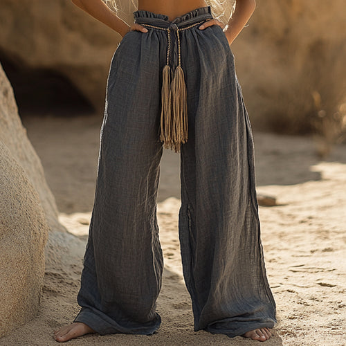Women's Casual Bohemia Vacation Linen Style Long Loose Wide-leg Trouser Pants