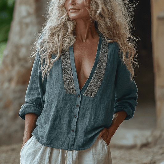 Women's Linen Bohemia Style Long-sleeved Breathable Top Shirt