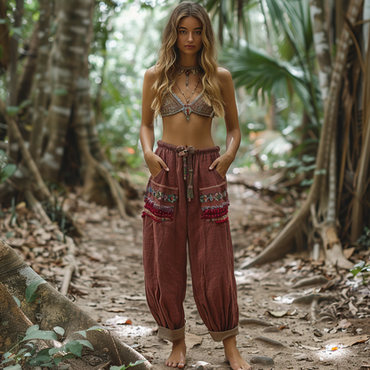 Women's Retro Ethnic Bohemia Style Loose Linen Pants