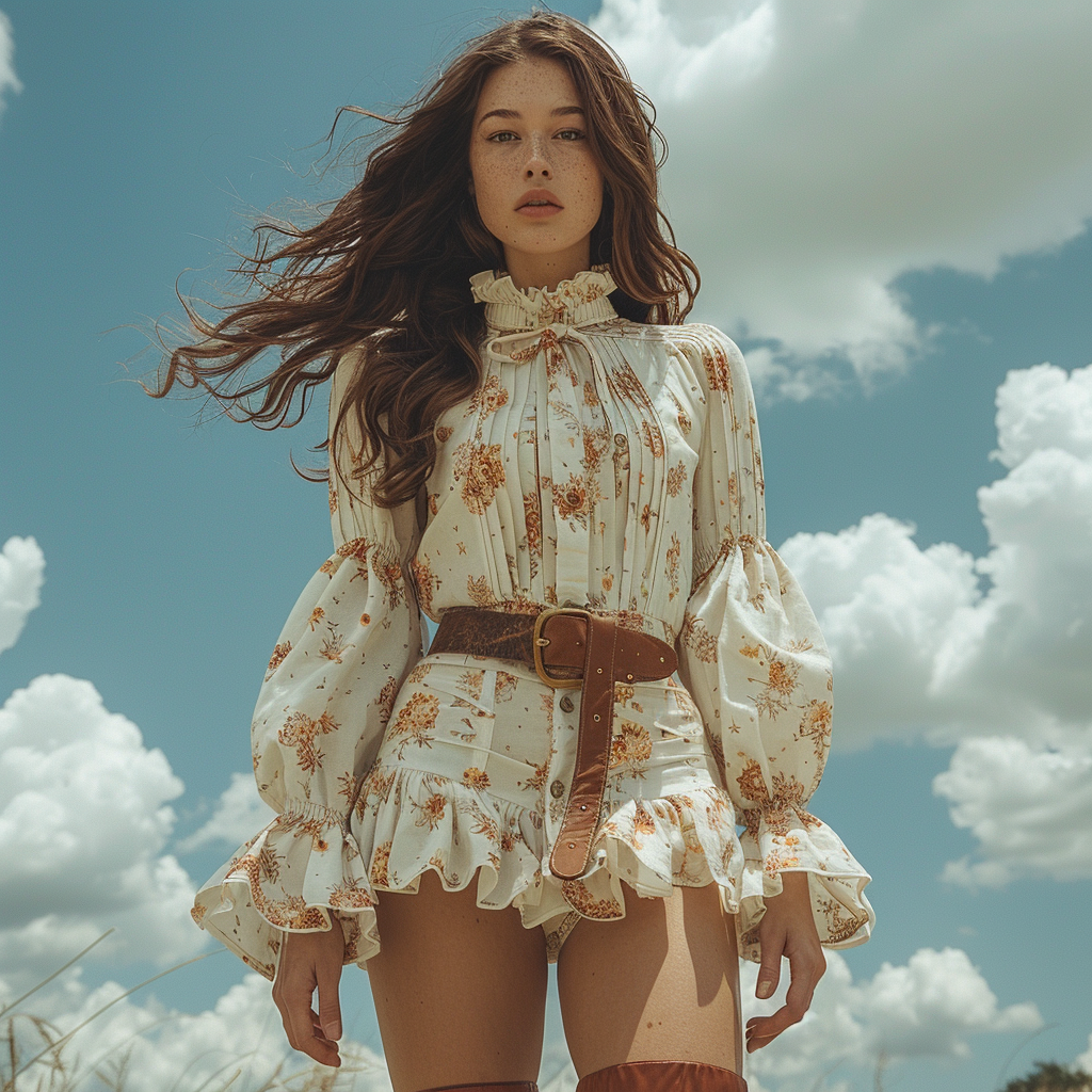 Women's Retro Floral Bohemian Pastoral Style Long-sleeved Mini Short Dress