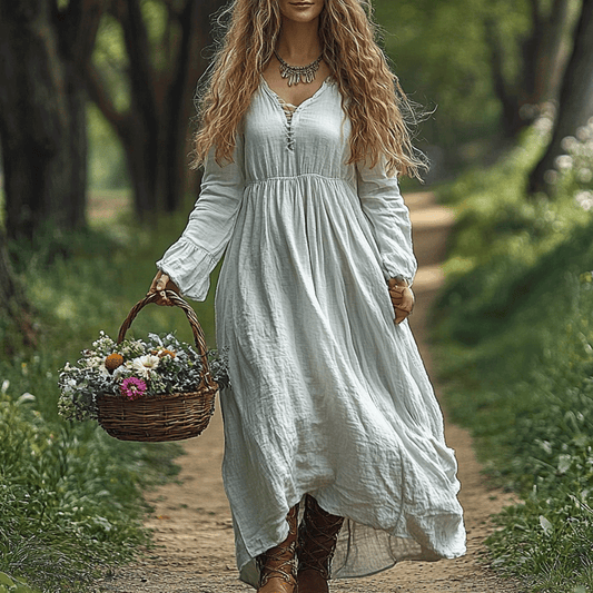 Women's Linen Bohemian Style Solid Casual Simple Maxi Long Dress