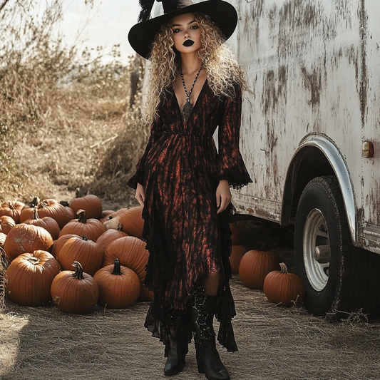 Women's Halloween Witch Style Tie-dye Long-sleeve Dress