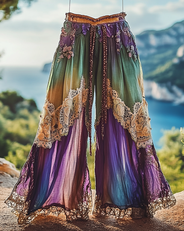 Summer Vacation Ruffle  Lace Patchwork Pant ccdb 7e39