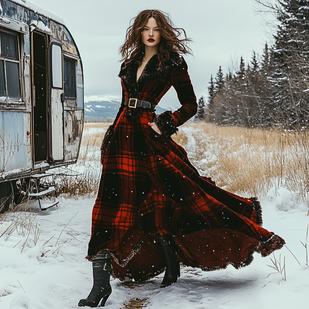Western Classic Autumn And Winter Velvet Warm Plush Retro Long Sleeve Temperament Dress