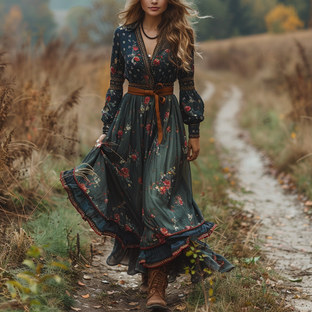 Women's Elegant Bohemian Pastoral Style Maxi Long Dress