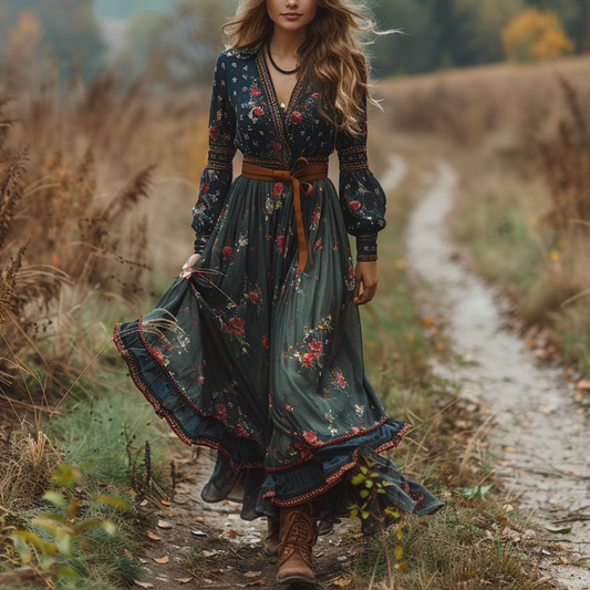 Women's Elegant Bohemian Pastoral Style Maxi Long Dress