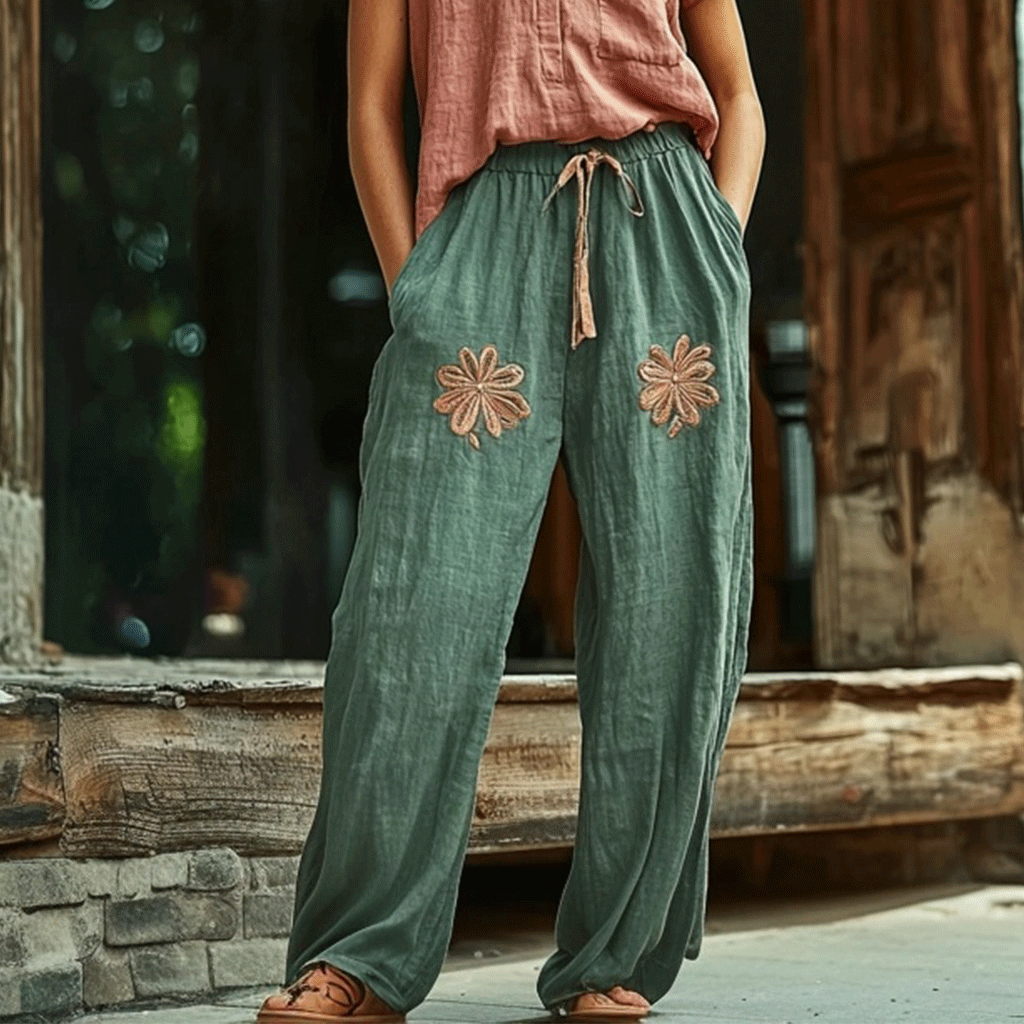 Women's Linen Bohemian Style Wide-leg Trousers Pants