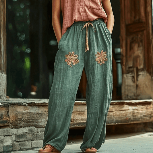 Women's Linen Bohemian Style Wide-leg Trousers Pants