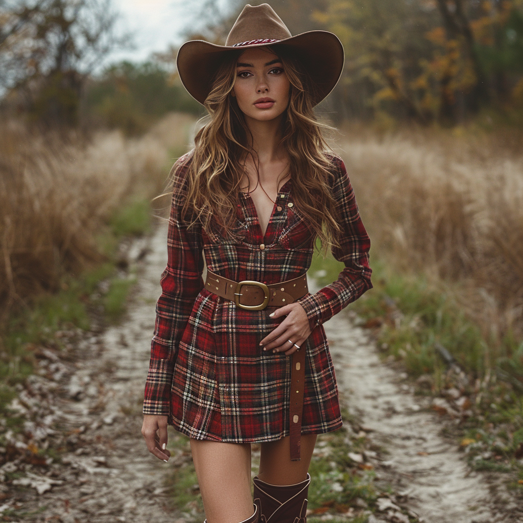 Women's Retro Plaid Pastoral Style Long-sleeve Mini Short Dress