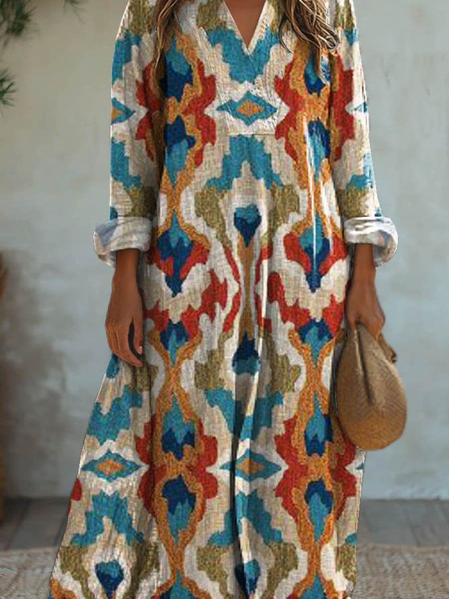 Women's Vintage Ethnic Pattern Art Print Casual Cotton Dress