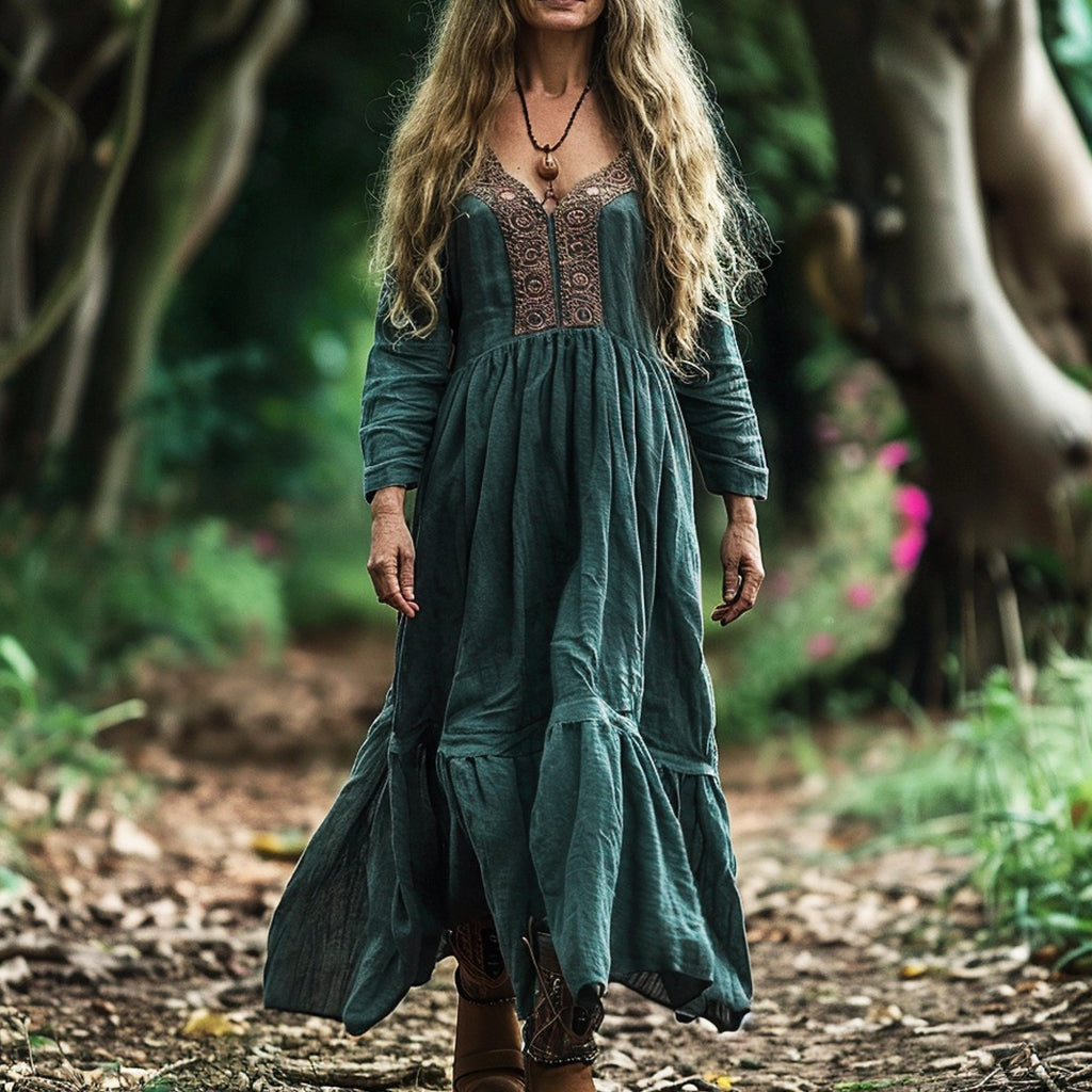 Women's Linen Bohemian Casual Maxi Long Dress