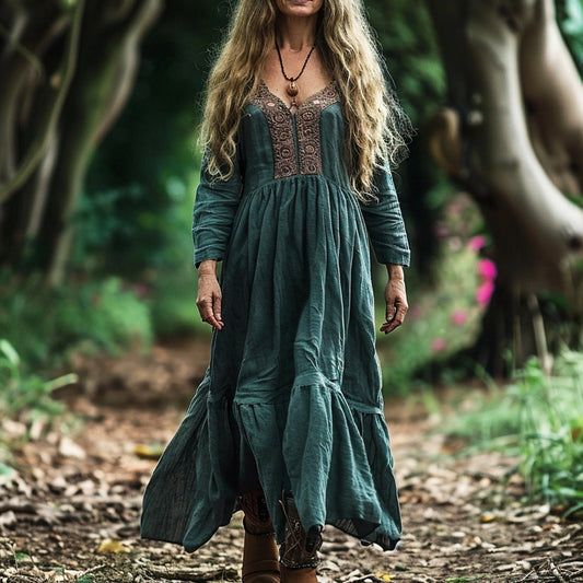 Women's Linen Bohemian Casual Maxi Long Dress