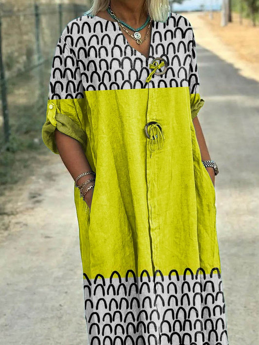 Women's  Retro Geometric Art  Print Pocket Cotton Dress