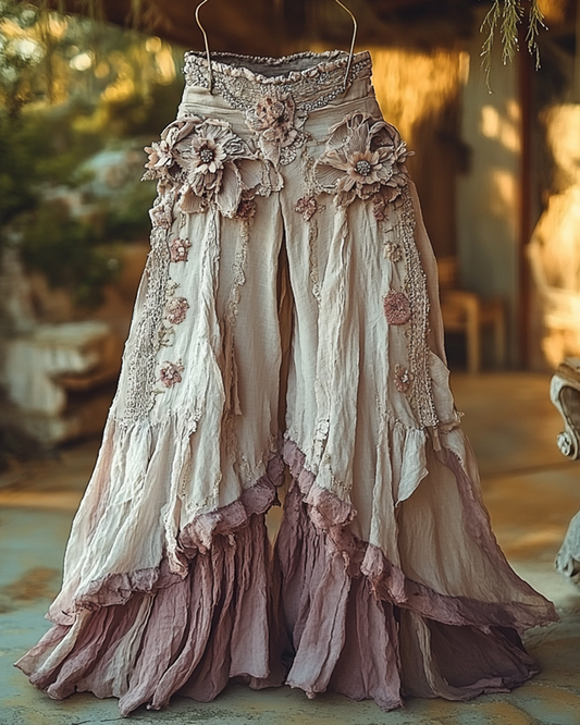 Summer Vacation Ruffle Lace Patchwork Pants 9a6d