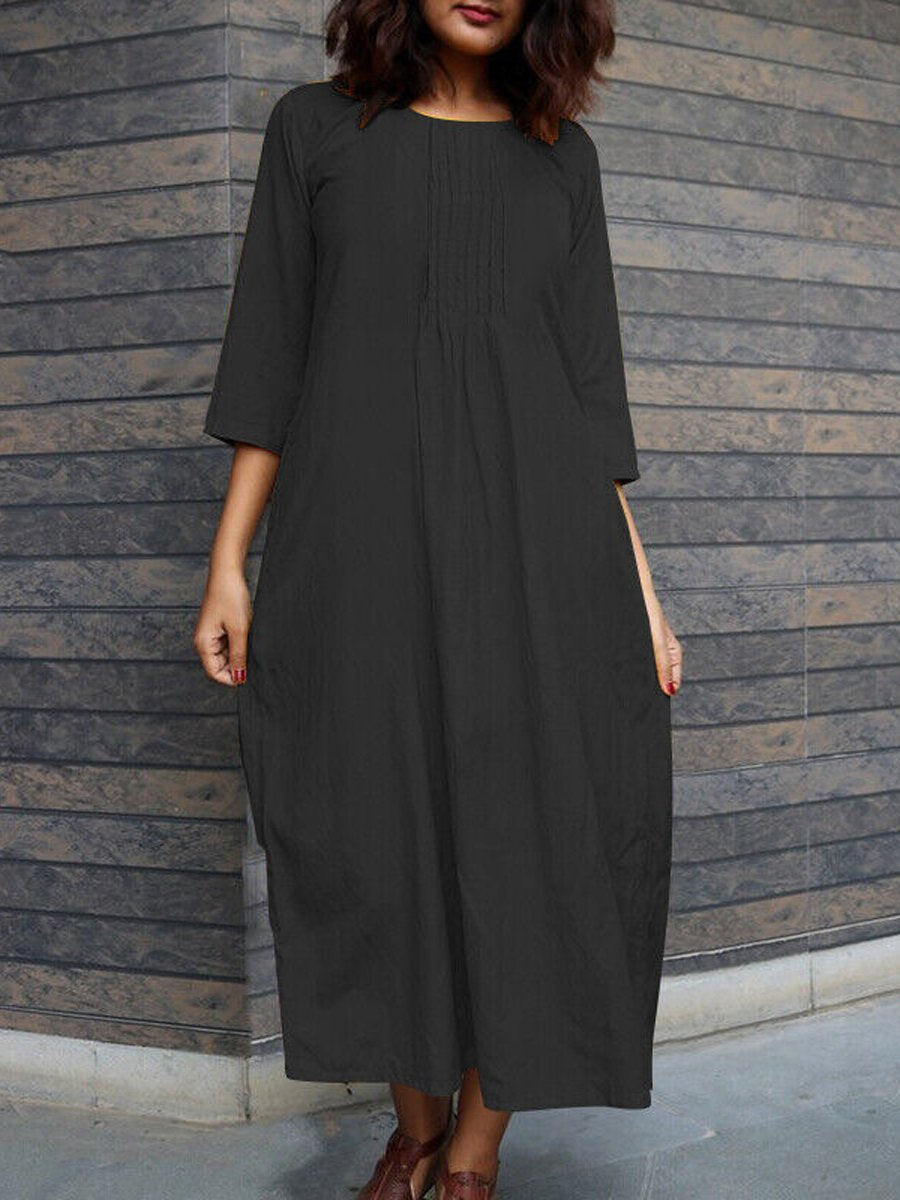 Women's Round Neck Casual Pocket Dress