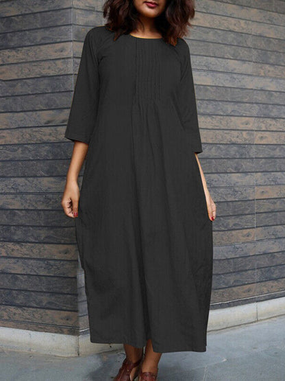Women's Round Neck Casual Pocket Dress