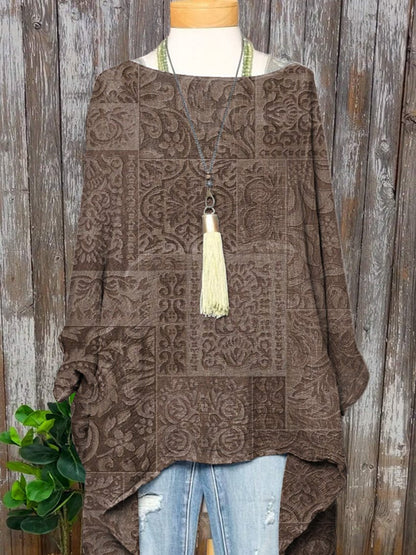 70s Vintage Style Pattern Printed Women's Pocket Cotton Dress