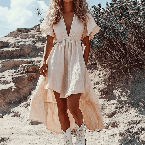 Women's Holiday Linen Bohemia Style Casual Mini Short Dress