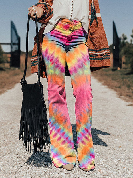 Women's Colorful Heart Print Casual Wide Leg Pants 371b