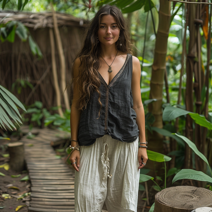 Women's Bohemia Style Casual Linen Sleeveless Vest Top Shirt