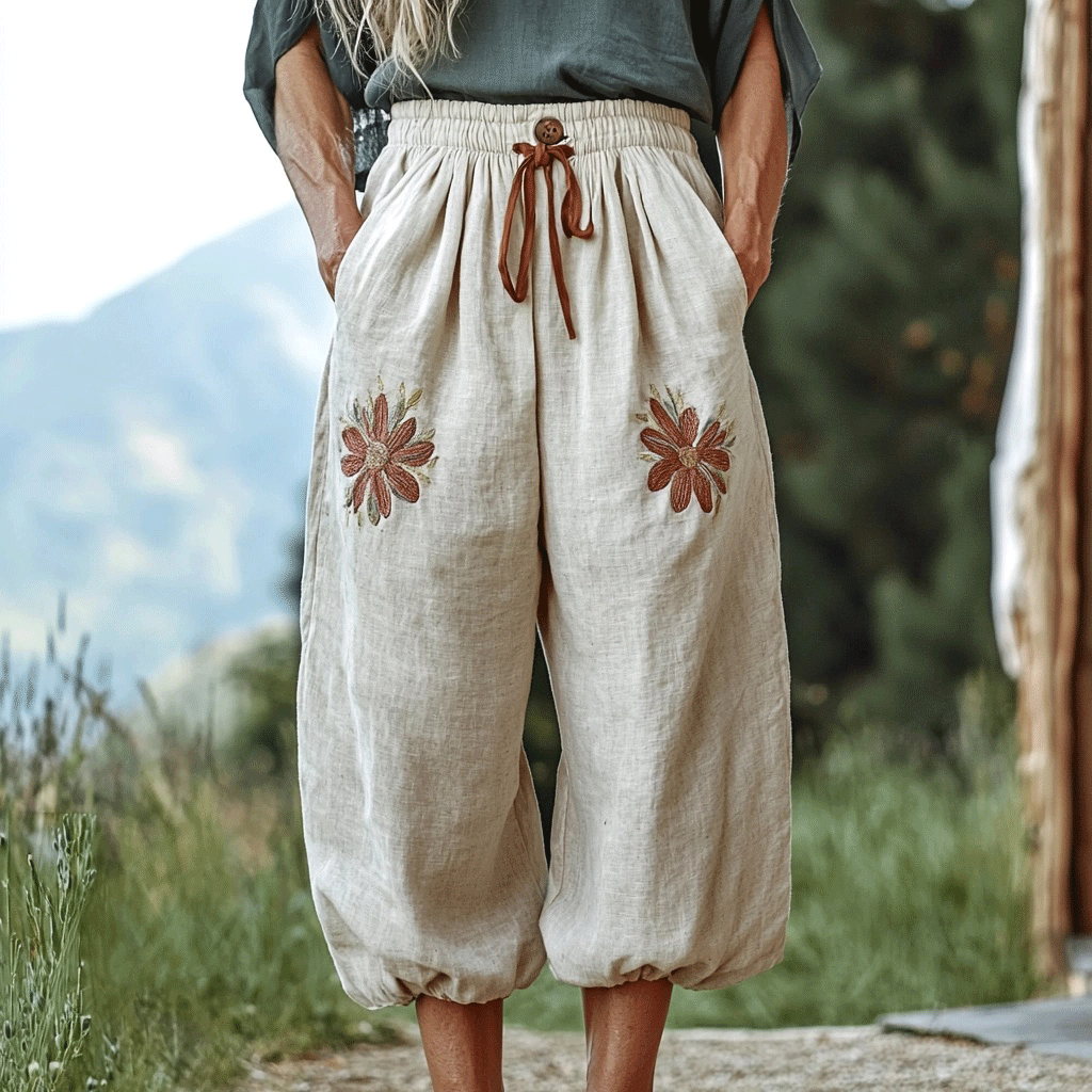 Women's Linen Bohemian Style Cropped Harem Trouser Pants