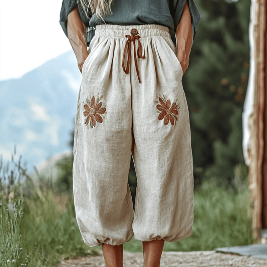 Women's Linen Bohemian Style Cropped Harem Trouser Pants