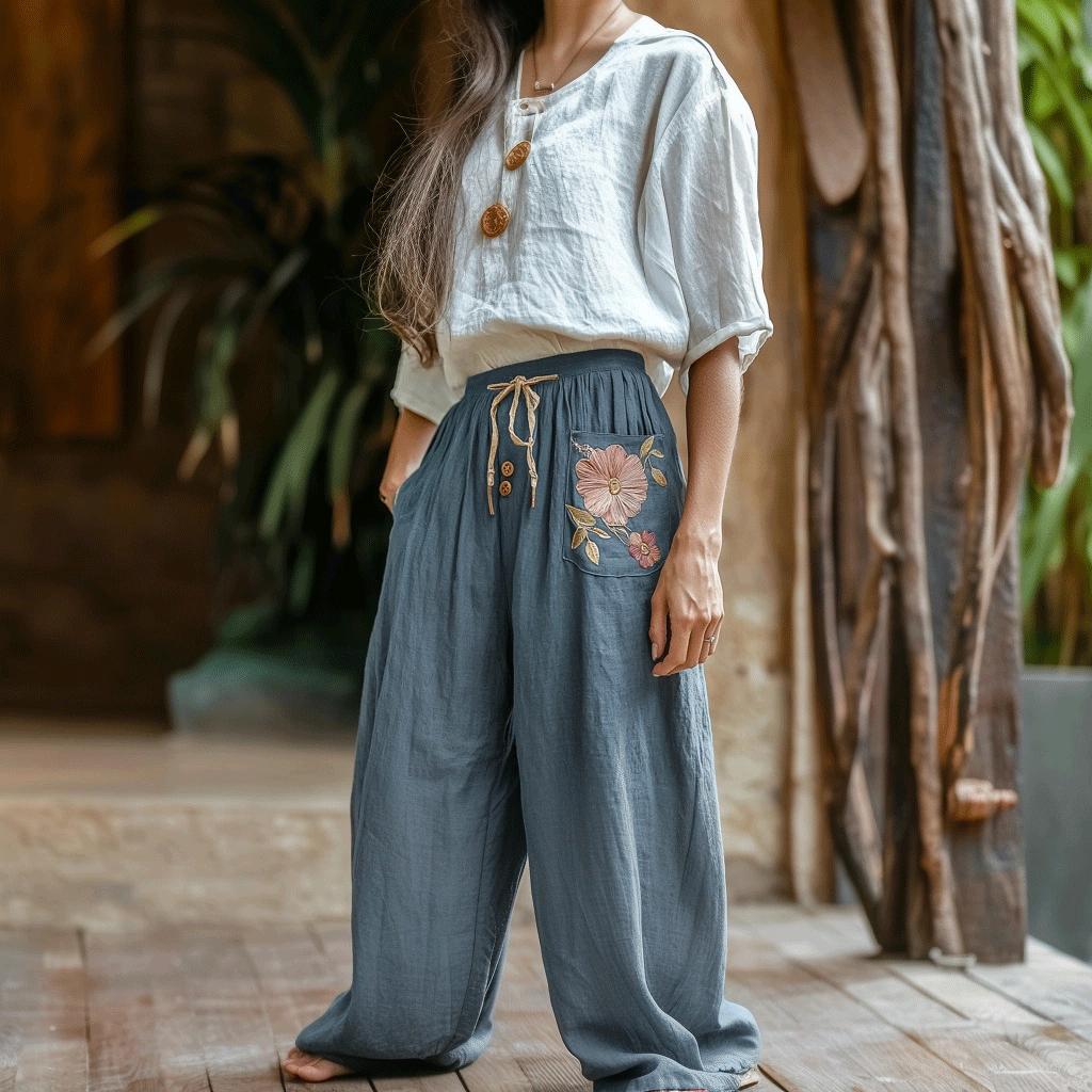 Women's Linen Bohemian Casual Harem Trouser Pants