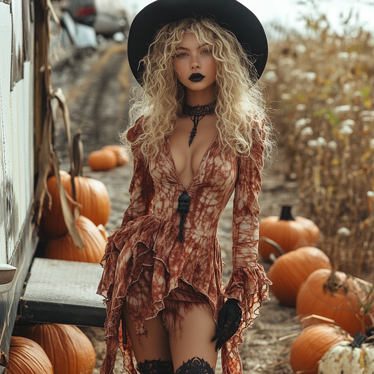 Women's Halloween Witch Style Tie-dye Long-sleeve Dress