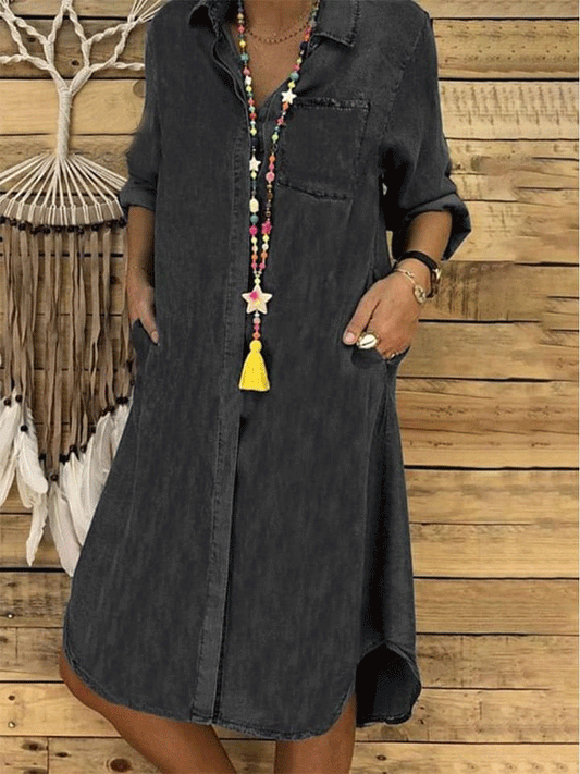 Women's Solid Color Casual Long Sleeve Dress