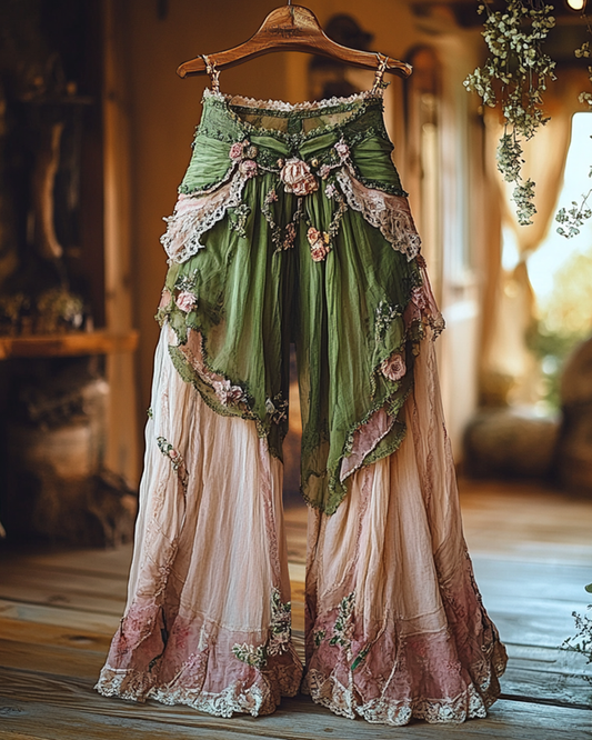 Summer Vacation Ruffle  Lace Patchwork Pant  b698