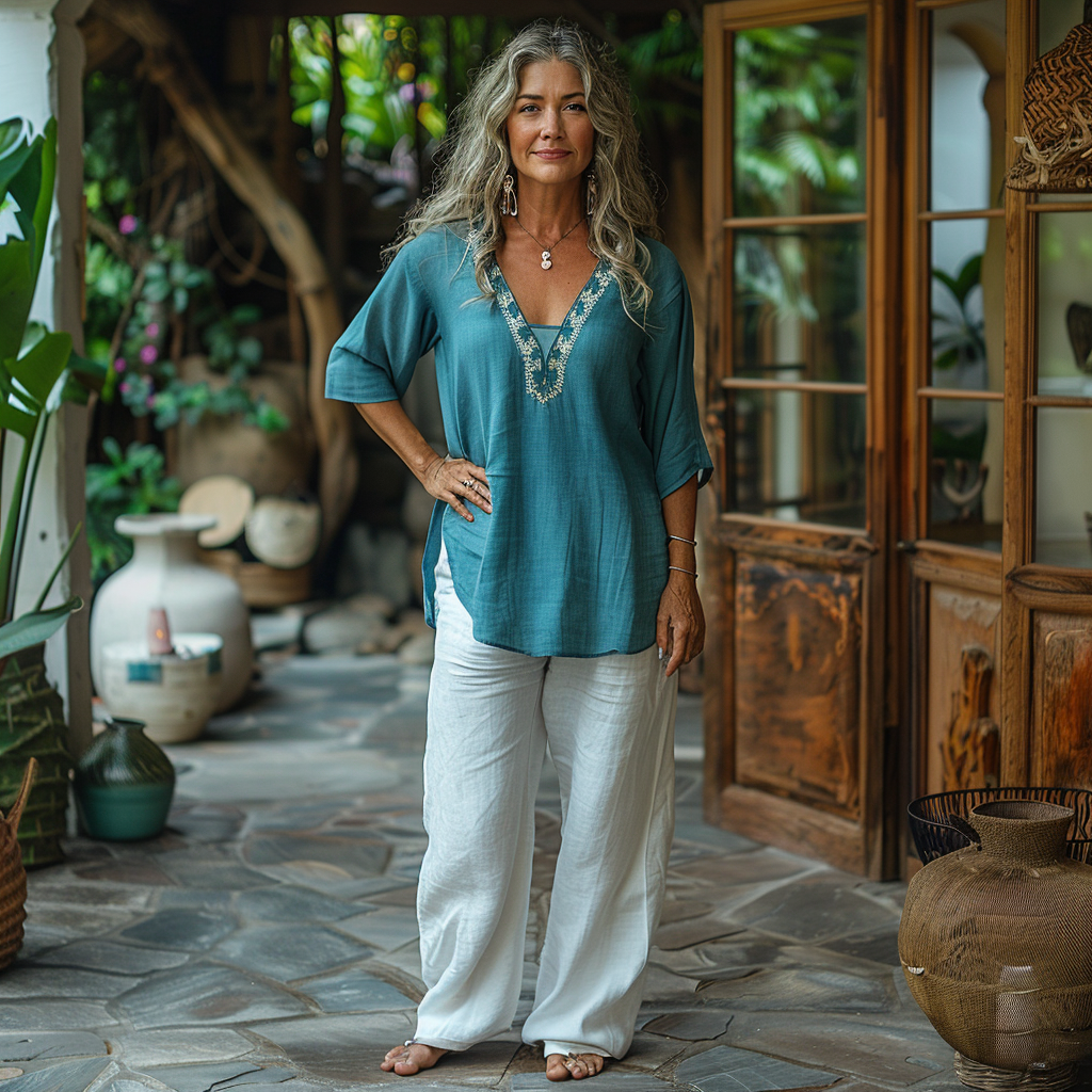 Retro Loose Bohemia Ethnic Style Linen V-neck Short-sleeved Top
