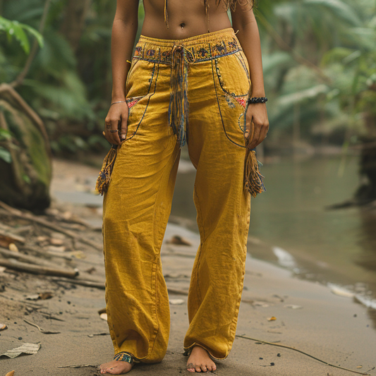 Women's Retro Ethnic Bohemia Style Loose Linen Pants