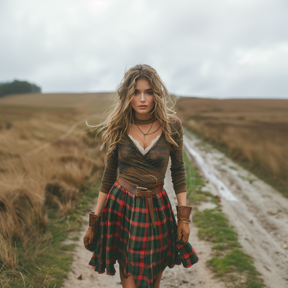 Women's Autumn And Winter Long-sleeve Dress Short Skirt Christmas Plaid Skirt