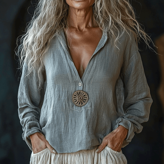 Women's Casual Bohemian Linen Style Long-sleeve Top Shirt