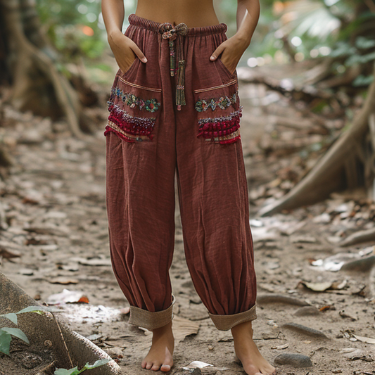 Women's Retro Ethnic Bohemia Style Loose Linen Pants