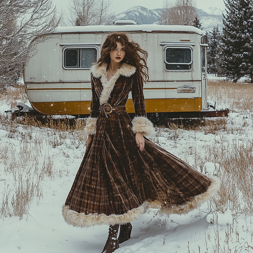 Western Classic Autumn And Winter Velvet Warm Plush Retro Long Sleeve Temperament Dress